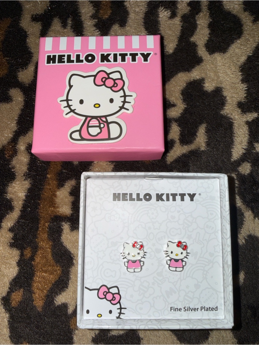 Hello Kitty Pink White Silver Plated Stud Earrings